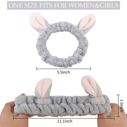 AHONEY Animals Ears Headbands, Cute Makeup Spa Fuzzy Skincare Headband for Washing Face Headband for Women Girls Coral Fleece Elastic Hair Band Co...
