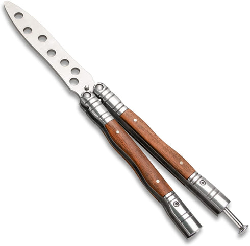 Little World Butterfly Knife - 1 Pack Trainer Practice Tool Steel Metal - Folding Knife Unsharpened with Wood Handle - Training Knife Practicing F...