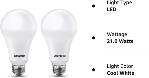 A21 LED Bulb Dimmable, 2600LM Super Bright Light Bulbs, 20W=150W, Cool White 4000K, UL Listed, E26 Base, Damp Rated, 2 Pack...