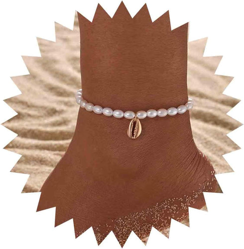 Bohemian Pearl Shell Chain Anklet Gold Seashell Ankle Bracelet Pearl Cowrie Shell Anklet Adjustable Pearl Anklet Chain Summer Beach Foot Chain Jew...