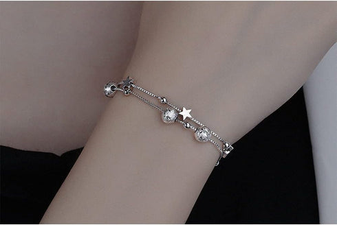 Silver Bracelet for Women Teen Girls, Love Heart Charm Chain Bracelet Bangle with Zircon Fashion Jewelry Gifts...