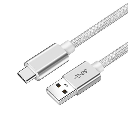 Vortex PD10GB3A-2-2-SILVER Type-C Data Cable 3A Fast Charging USB3.2 Universal Mobile Phone Tablet Nylon Braid USB Charging Cable (2 pcs Pack)(Sil...