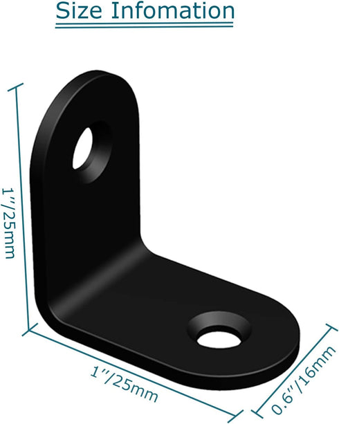 Corner Brace, L Bracket, Corner Bracket,Stainless Steel Brackets,Small Angle Brackets, Metal Iron Braces Brackets for Wood (Black_1x1x0.6inch_20pc...