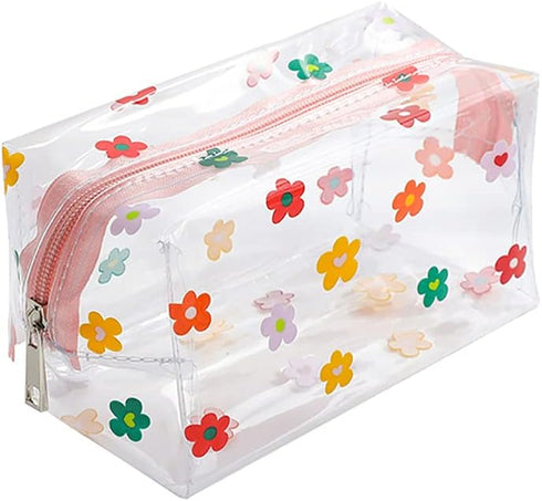 Clear Flower Makeup Bags Transparent Floral Cosmetic Bag Travel Wash Bag Waterproof Toiletry Storage Pouch for Women Girls Colorful...