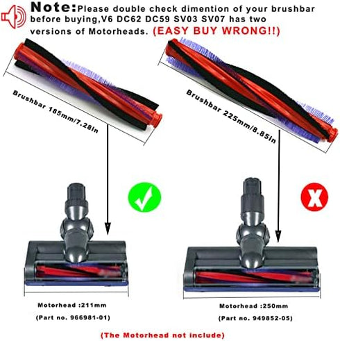 185mm/7.28in Brush Bar Rolling Brush Replacement Compatible with Dyson V6 Slim, v6 Exclusive Brushbar Vacuum Cleaner Parts,Part no. 963830-01...