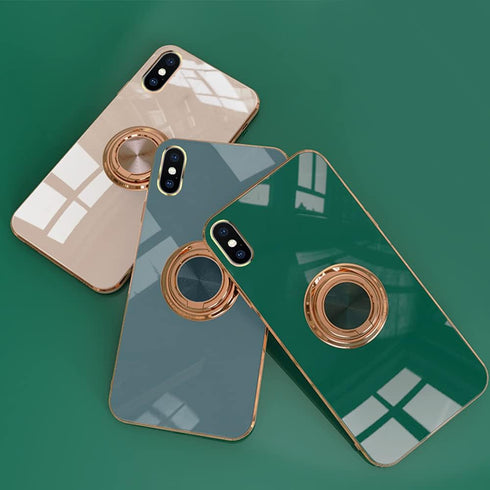 Omorro for iPhone Xs Max Case for Women Ring Holder, 360 TPU Rotation Kickstand Rings Cases with Stand Glitter Plating Rose Gold Edge Work with Ma...