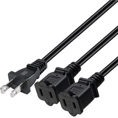 Nema 1-15P to Dual 1-15R Splitter Cable Polarized,US AC 2-Prong Male and Female Power Cable SPT2 18AWG 10A/125V (Straight 2Ft)...