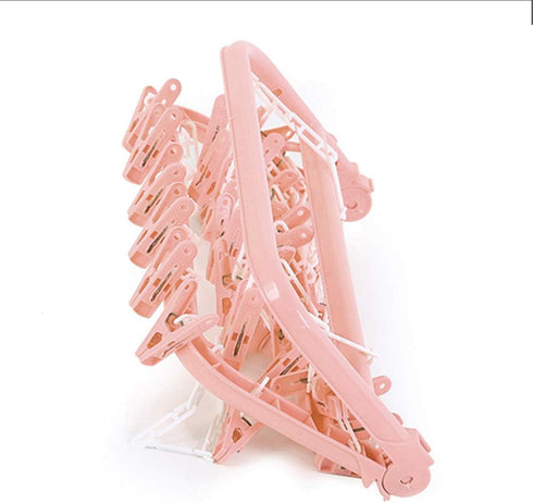 SteelFever Clothes Drying Hanger with 32 Clips, Foldable Hanging Drying Rack for Clothes Underwear Socks (Light Pink)...