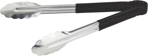 Winco 12" Stainless Steel Serving Tongs with Plastic Handle, Black...