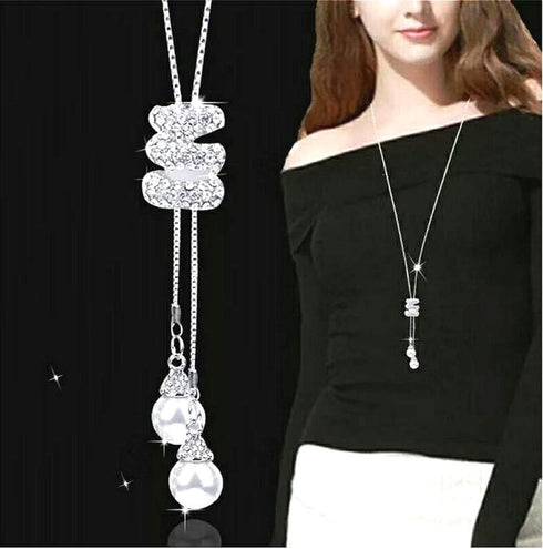 Cathercing Spiral Pearl Pendant Long Necklace for Women Sweater Chain Statement Necklace Choker Adjustable Elegant Jewelry Crystal Accessories Dre...