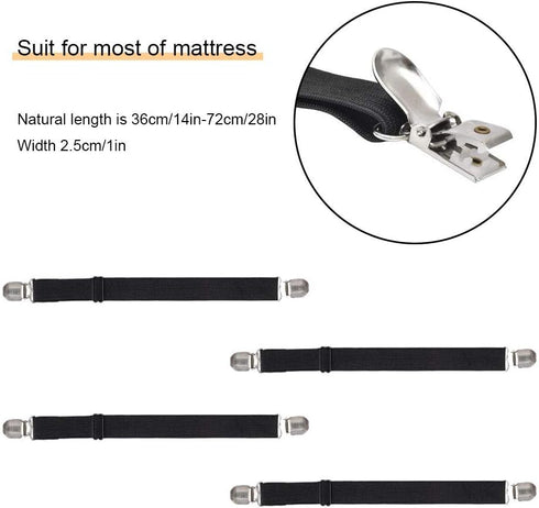 4Pcs Adjustable Bed Sheet Straps Clips, Elastic Mattress Sheet Fasteners Holder and Suspenders, Grippers to Hold Sheet, Mattress, Sofa, Couch, Tab...