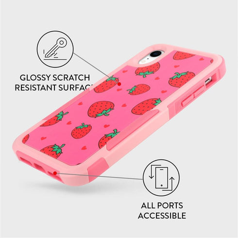 Designed for iPhone XR Pink Strawberry Phone Case Heavy Duty Protective Shockproof and Anti Drop Cute Pink Strawberry Suitable Phone Case...