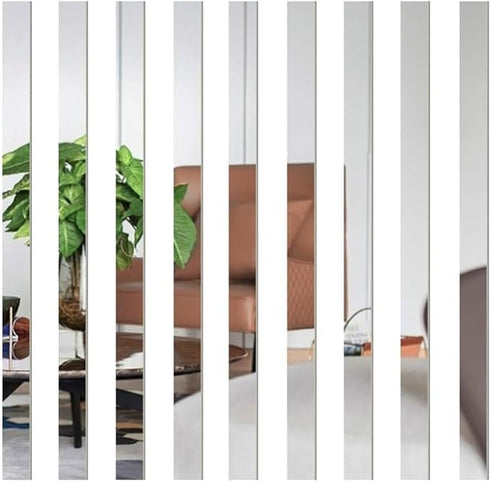 10Pcs Mirror Wall Stickers Striped Design Mirror Art Tile Decal DIY Self Adhesive Wall Line Border Decals Removable Acrylic Mirror Sheets Wall Mur...