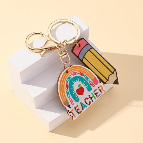 Wooden Rainbow Tassel Keychain Rainbow Inspirational Gifts Teacher Keyring for Teacher's Day Gift Back to School Keychain...