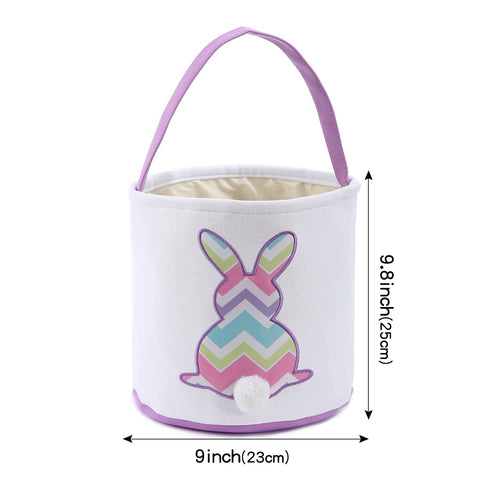 Cootato Easter Bunny Basket Bags for Kids, Stripe Rabbit Pattern Egg Basket Hunt Bags Personalized Canvas Cotton Bucket with Fluffy Tail for Easte...