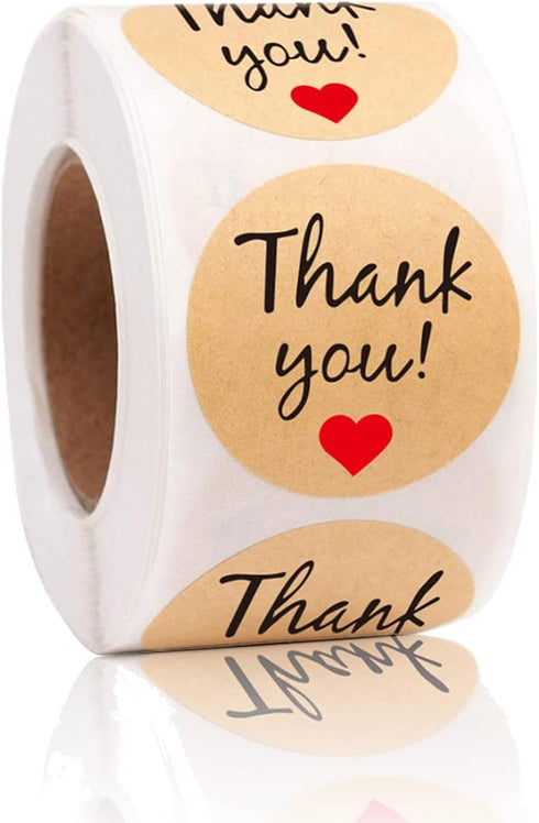 1 Inch Kraft Thank You Stickers Roll, 500 Pcs Thank You Stickers Lables for Baking Packaging,Small Business,Envelope Seals,Birthday,Wedding,Party ...