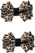 Pair Leopard Polka Dot Satin Fabric Double Bow Shoe Clips Vintage Style 2.8inch...