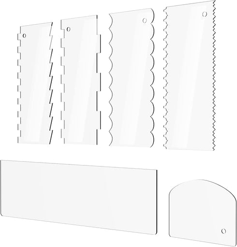 Cake Scraper 6 Pieces Clear Acrylic Icing Smoother Decorating Comb Scrapers Set, Pastry Cutter for Mousse Butter Cream Decoration, 11 Patterns Dif...