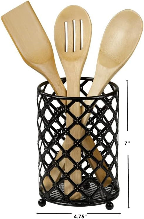Home Basics Beautiful Heavy Duty Steel Lattice Cutlery Holder, Utensil Organizer, Rust-resistant, Free Standing, Black, 5" x 5" x 7"...