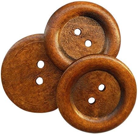 Chenkou Craft 20pcs Big Size 50mm 2" Round Wood Buttons 2 Holes Craft Sewing Button (Brown)...
