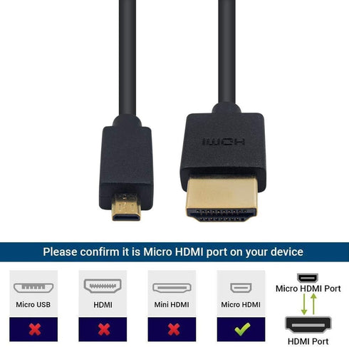Duttek Extreme Thin Coiled Micro HDMI to HDMI Cable 6FT/1.8M, HDMI to Micro HDMI 2.0 Cable Compatible 4K@60Hz, 1080P, 4K, 3D, and Audio Return Cha...