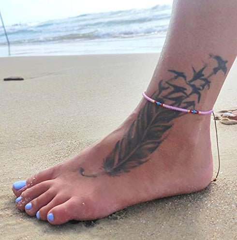 Beaded Anklet for Women, Boho Bohemian Native American Style, Unique Waterproof Pink Colorful Hippie Beach Anklet, Handmade by Tribes (S-M)...
