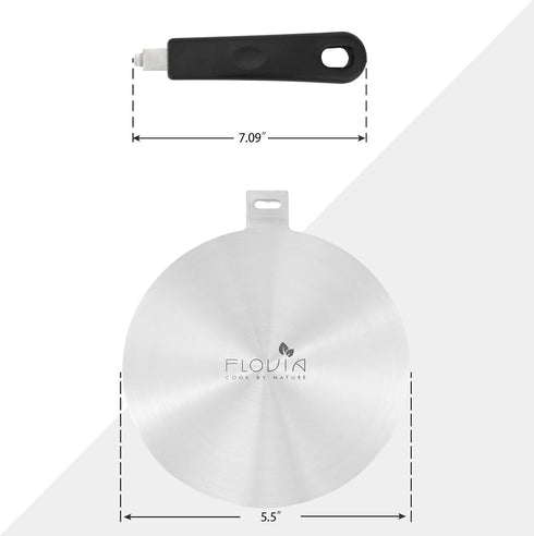 5.5inch Stainless Steel Induction Cooktop Adapter Plate, Heat Diffuser for Glass and Electric Cooktop, Detachable Handle...
