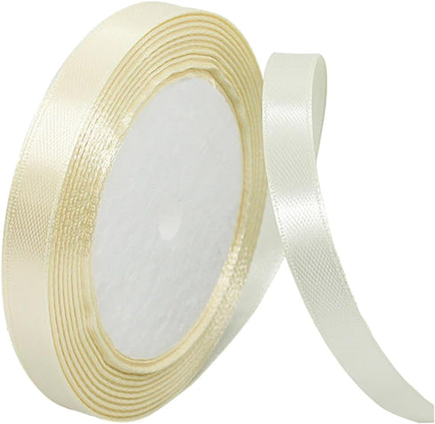 Beige Ribbon 3/8 Inch, 25 Yards Solid Satin Fabric Ribbons for Christmas Gift Wrapping, Christmas Garland, Christmas Tree Ornaments, Bows Making, ...