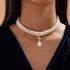 Dainty Boho Simple Chunky Rhinestones Pearls Short Cross Choker Necklace Chain Multilayer Choker Pearls Cross Pendant Necklaces Prom Party for Wom...
