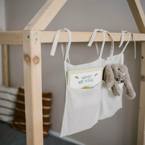 Linen Baby Bedside Hanging Storage Bag,2 Pockets Organizer for Baby Cribs and Toys (Burlywood)...