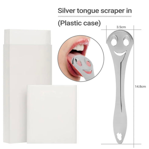Tongue Scraper |Clean Tongue for Fresher Breath - 100% Stainless Steel Oral Hygiene ToolDesigned for both kids and adults, with travel case, Silve...