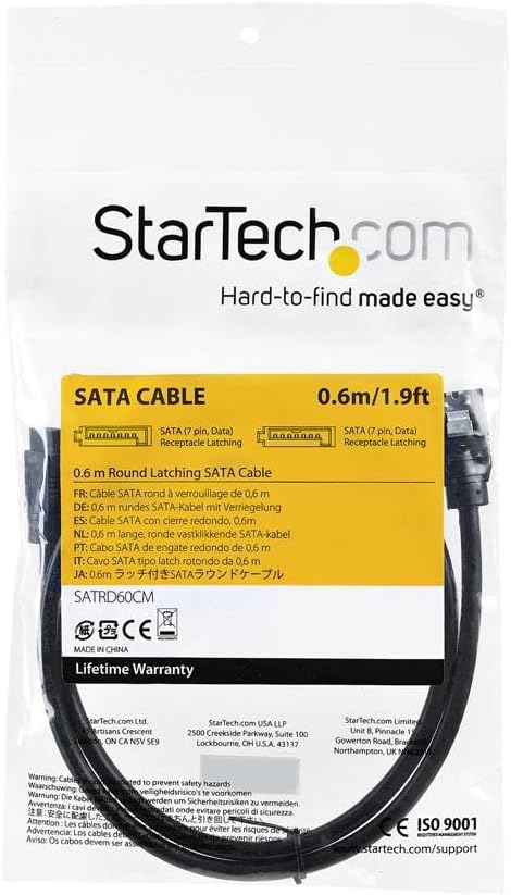 StarTech.com 24 Inch (60cm) Round SATA Cable - Latching Connectors - 6Gbs SATA Data Cord - SATA Hard Drive Power Cable - Black (SATRD60CM)...