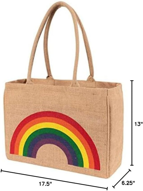 KAF Home Jute Market Tote Bag with Handles, Triple Stripe...