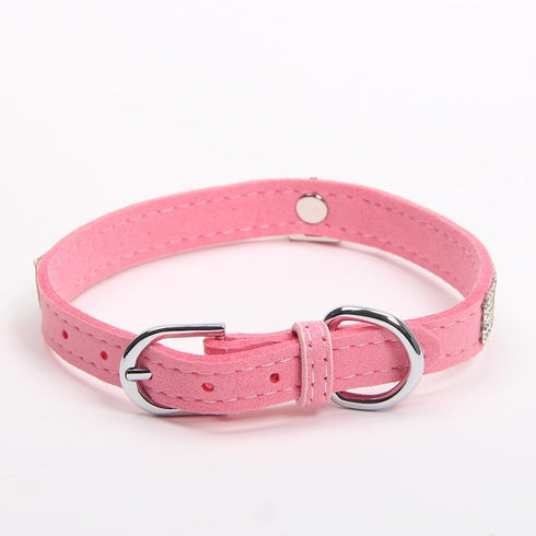 Dog Cat Collar Bling Rhinestone Crown Faux Leather Adjustable Pet Necklace for Chihuahua Yorkie (XS, Pink)...