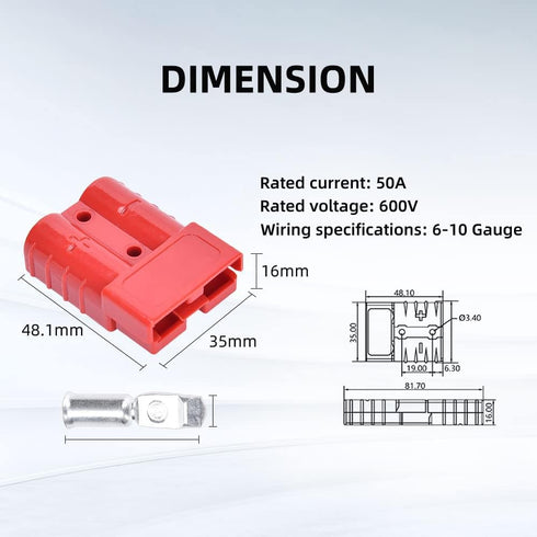 8 Pcs 6-10 Gauge Anderson Connector Plug 50A 12-36V Battery Quick Connector Red Battery Quick Disconnect Wire Harness Plug Kit for Winch Car Auto ...