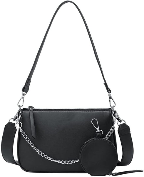 Crossbody Bag for Women Leather Chain Strap Side Shoulder Handbag With Coin Purse Pouch, 3 Removable Shoulder Straps...