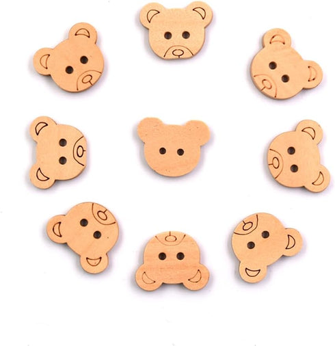 50 Pcs Wooden Bear Buttons with Round 2 Holes DIY Craft Sewing Buttons for Handmade Scrapbooking Art Project Home Ornament...