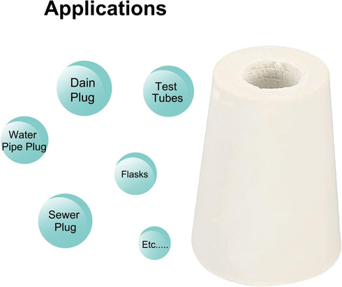 MECCANIXITY Rubber Tapered Plug 15mm to 20mm with Hole Test Tubes Bungs Stopper White for Lab Home 5 Pieces...