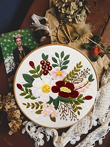 Bonroy 4 Sets Embroidery Kit for Beginners Art Craft Handy Sewing Include Embroidery Clothes with Pattern, Hoops, Instructions,Color Threads Needl...