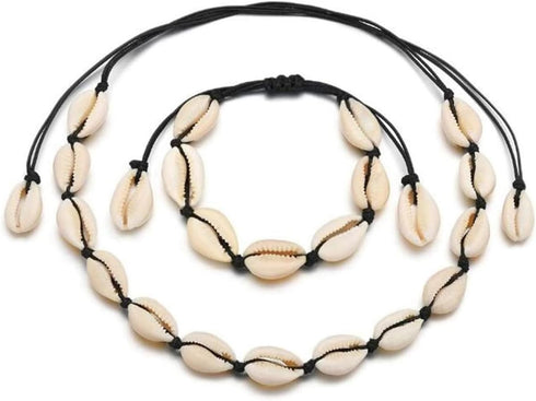 2Pcs Natural Shell Choker Necklace Bracelet Set for Women,Handmade Adjustable Conch Necklace Bracelet Beach Jewelry Gift...
