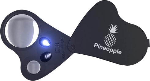 Pineapple 30X 60X Jewelers Loupe Magnifier with Light, Lighted Magnifying Glass Jewelry Loop, Pocket Magnifier for Coins, Jewelry, Plants, Currenc...