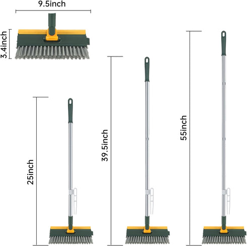4 in 1 Floor Brush Scrubber with Long Handle 180°Grout Brush 3 Poles 53.5'' 2024 New multi-functional Stiff Bristle Cleaning Scrub Brush with Sque...