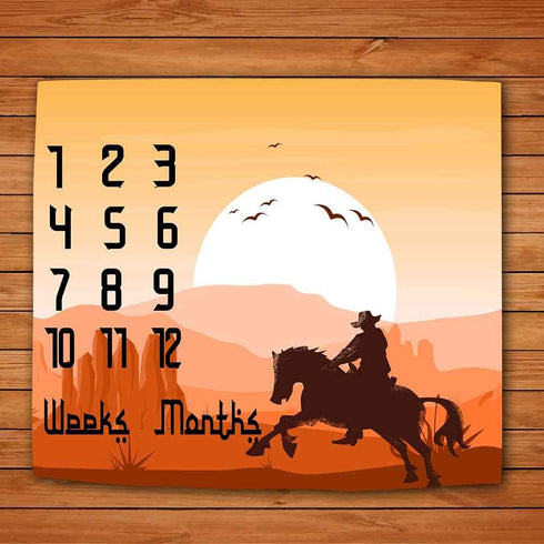 1 to 12 Monthly Baby Milestone Blanket, Western Background Cowboy Baby Growth Chart Blanket, 48x40 Inch Baby Shower Age Blanket with Accessories B...