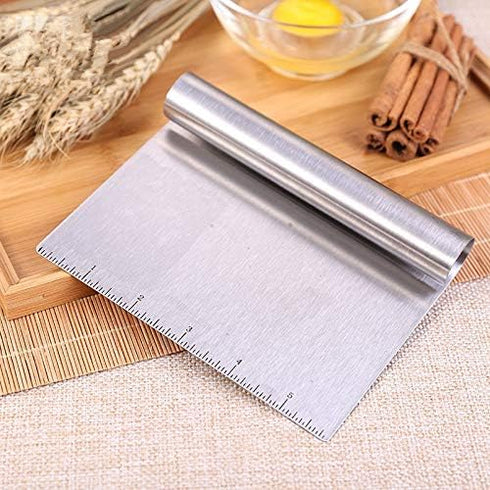 2 Pcs Stainless Steel Food Scraper and Chopper Large Griddle Spatula Kitchen Tool Gadget by ?Bench Scraper, Potato Vegetable Cake Cutting Tool wit...