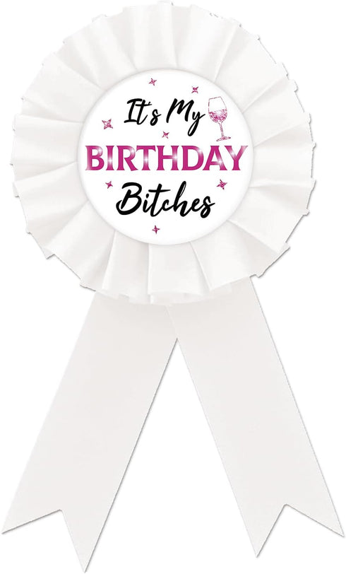 It's My Birthday Tinplate Badge Pin, Happy Birthday Button Pin, Funny Birthday White Rosette Badge Pin for Boys and Girls, Brooch Buttons for 18th...