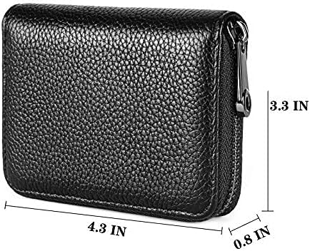 Genuine Leather Credit Card Holder Wallet RFID Blocking Secure Card Case ID Case Organizer Zipper Wallet (A-Classic Black)...