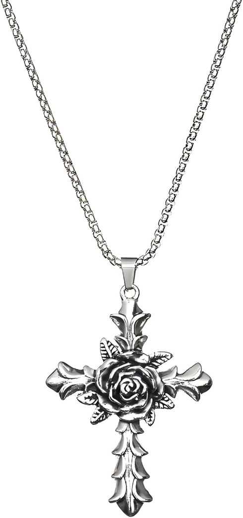 Cross Necklace for Men, Silver Cross Titanium Steel Necklace Creative Fashion Vintage Cross Pendant Necklace, Religious Jewelry Gift for Men Women...