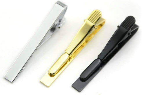 3 Pcs Classic Tie Bar Clips Tie Pins 2.2 Inch Metal Pinch Clip for Men (Gold, Silver, Black)...