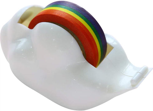 1-Pack Creative Cloud Tape Dispenser with Rainbow Masking Tape,Decorative Cartoon Plastic Tape Holder Cutting Tape for Home Office School Statione...