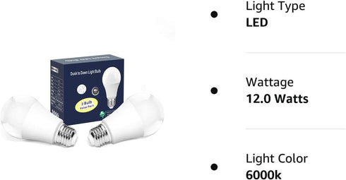 Torkase 13W Dusk to Dawn Light Bulbs- No Timer Required, 1100lm(100W Equivalent), 6000K Daylight, E26 A19 Automatic Sensor LED Bulbs, Built-in Pho...